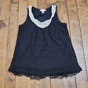 Ultra Pink Black Tank Top with Scoop Neck and Ruffled Embellishments